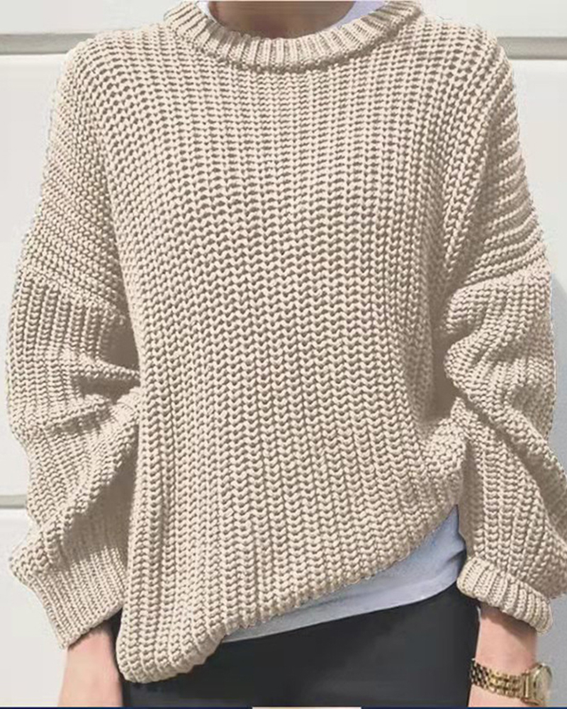 Long Sleeve Knitted Sweater-ABOXUN
