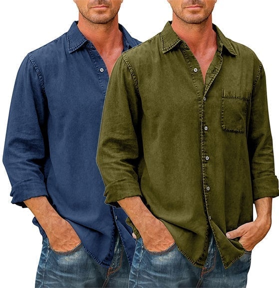 Last day 40% off🔥 Mens Denim Long Sleeve Button Down Shirt-ABOXUN