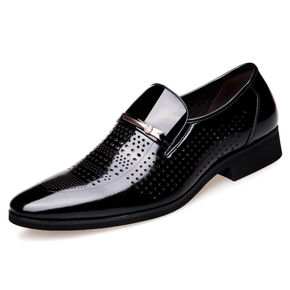 Men Microfiber Leather Hole Breathable Casual Formal Dress Shoes-ABOXUN