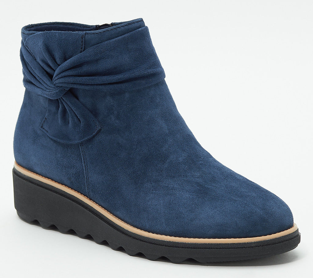 Women's English Bow Casual Wedge Short Boots-ABOXUN