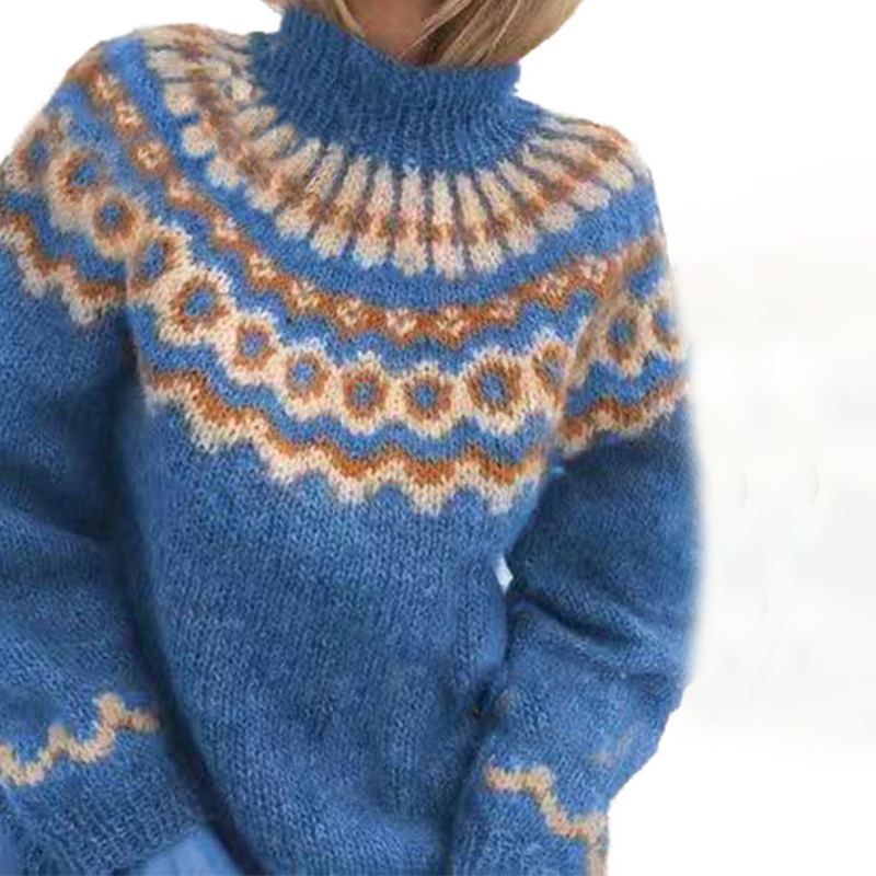 Vintage Turtleneck Pullover Chunky Jacquard Sweater-ABOXUN