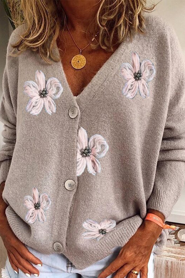 Vintage Embroidered Floral Button Cardigan-ABOXUN