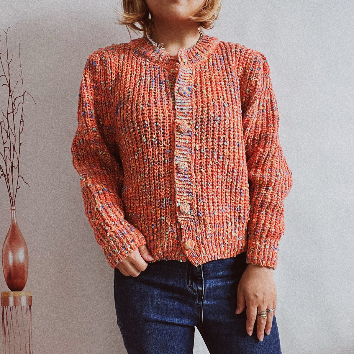 Vintage Mélange Single Breasted Sweater Cardigan-ABOXUN