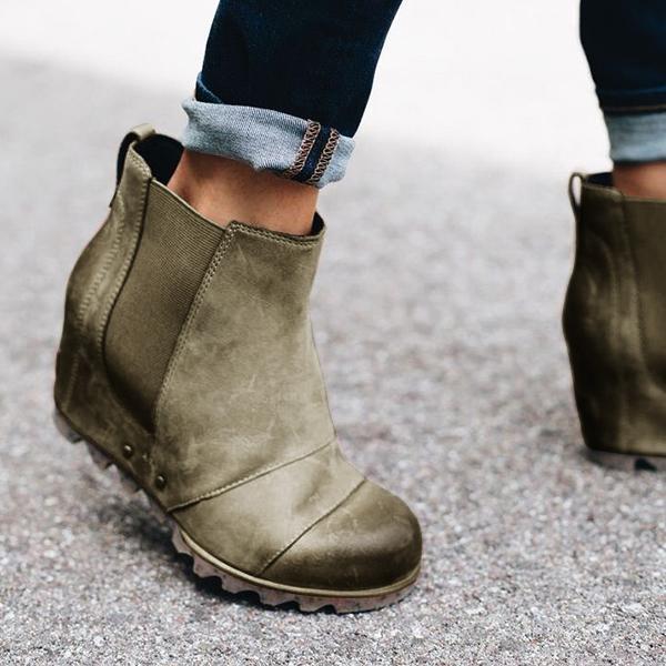 Women Slip On Wedge Boots-ABOXUN
