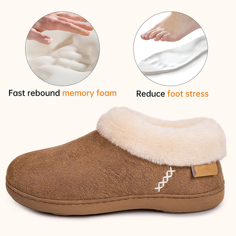 Women's Micro Suede Fuzzy Plush Lined Slippers with Cozy Memory Foam-ABOXUN