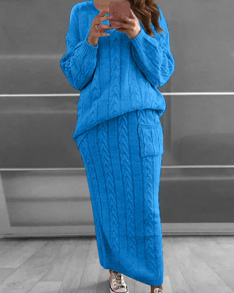 Retro Thick Stitch Casual Sweater Skirt Suit-ABOXUN