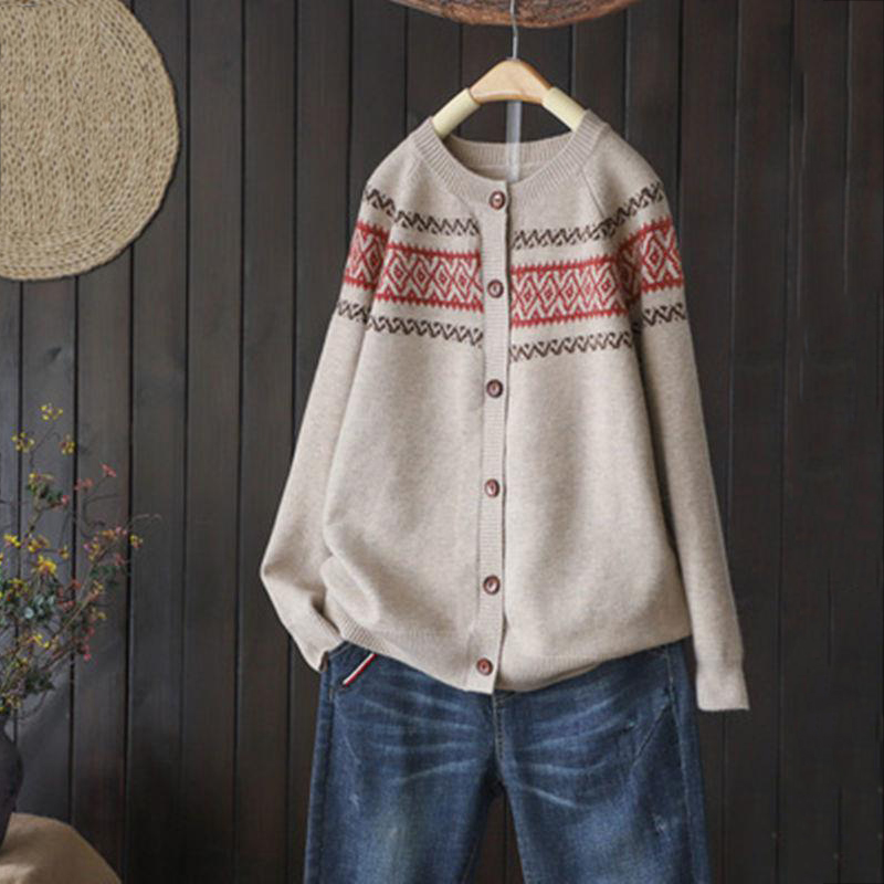Vintage Loose Jacquard Versatile Sweater Cardigan-ABOXUN