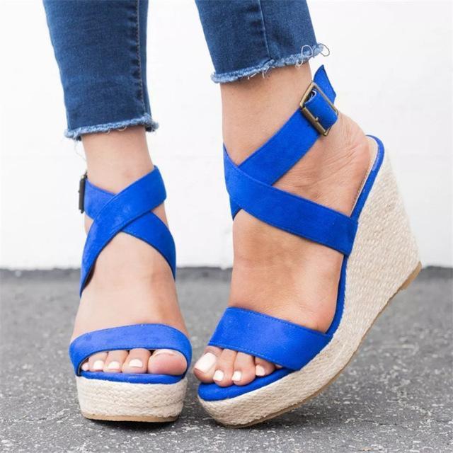 Woman Wedge Sandals  Summer Pumps Cross-tied High Heels Platform Shoes-ABOXUN