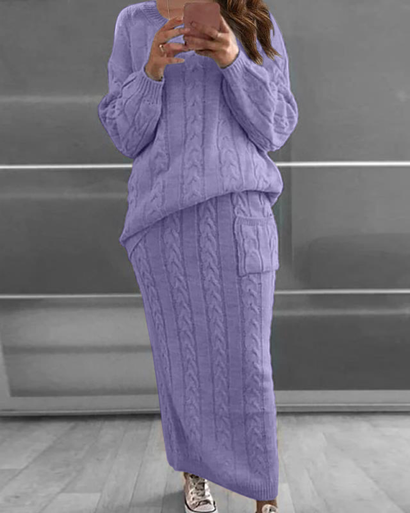Retro Thick Stitch Casual Sweater Skirt Suit-ABOXUN