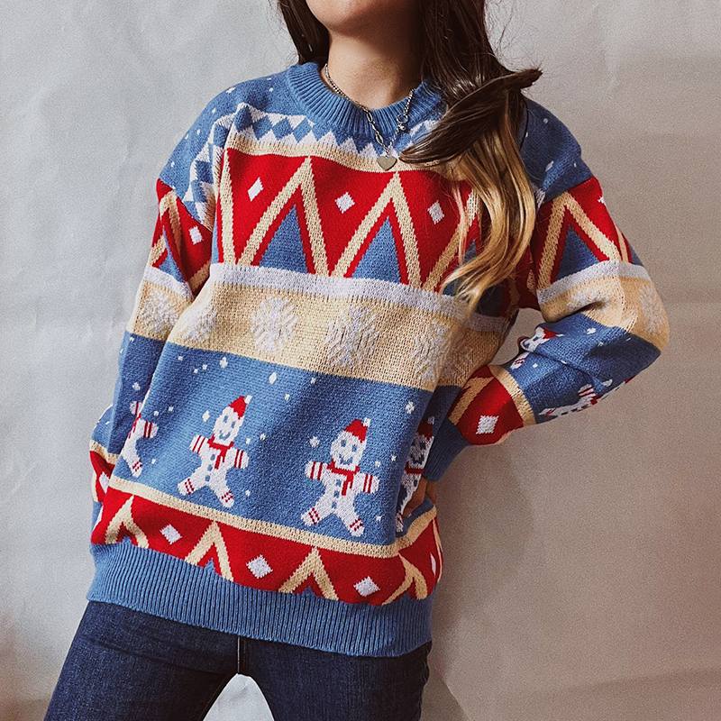 Vintage Christmas Snowman Long Sleeve Sweater-ABOXUN