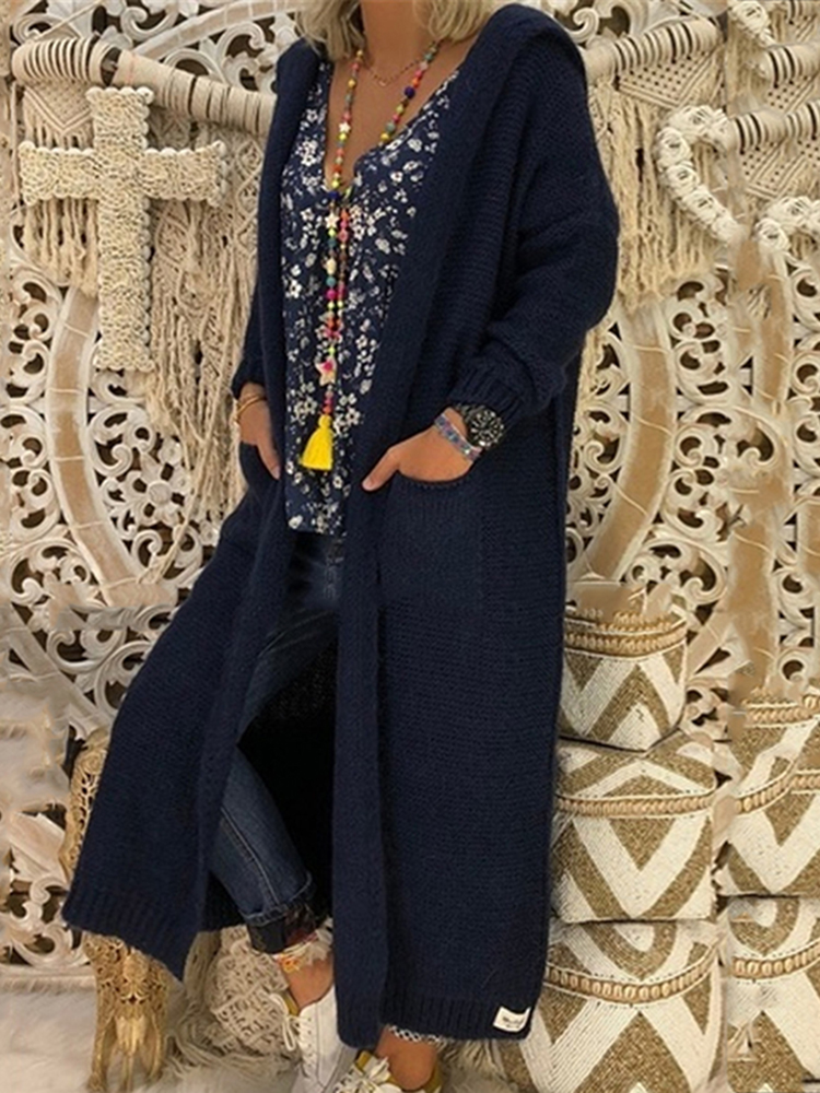 Vintage Loose Pocket Hooded Sweater Cardigan-ABOXUN
