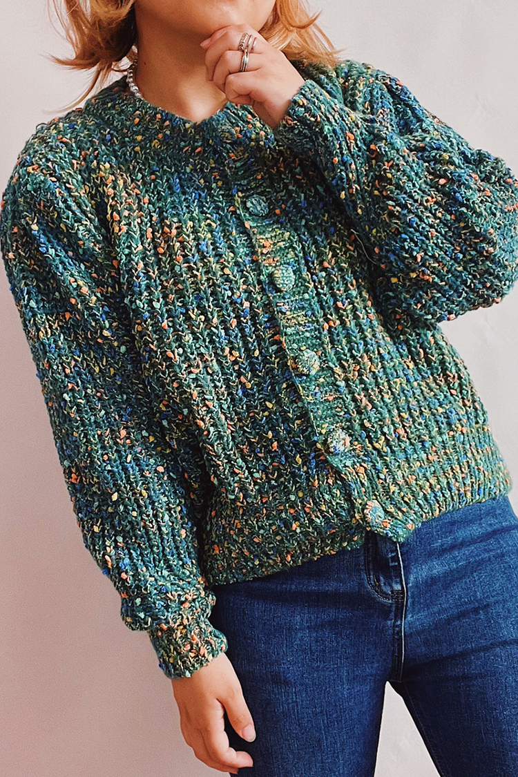 Vintage Mélange Single Breasted Sweater Cardigan-ABOXUN