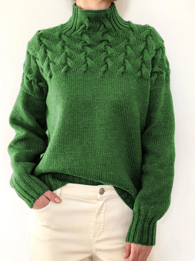 Vintage Woven Detail Turtleneck Long Sleeve Sweater-ABOXUN
