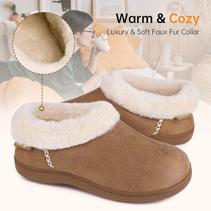 Women's Micro Suede Fuzzy Plush Lined Slippers with Cozy Memory Foam-ABOXUN