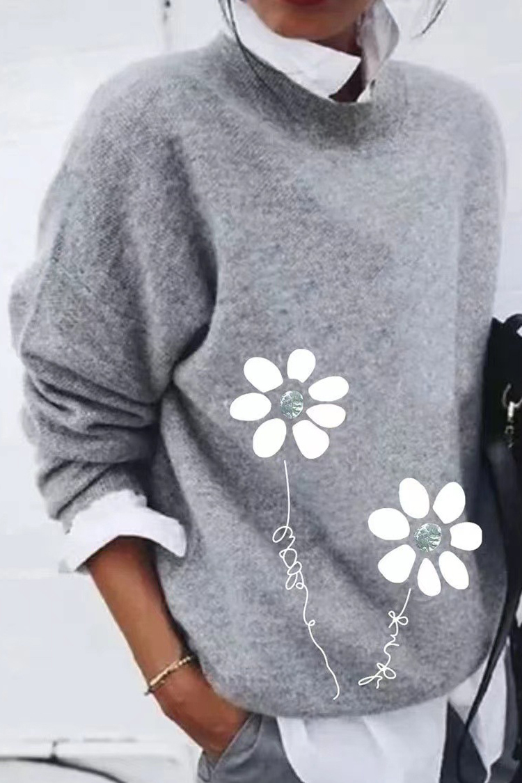 Fashion Floral Print Loose Simple Top-ABOXUN