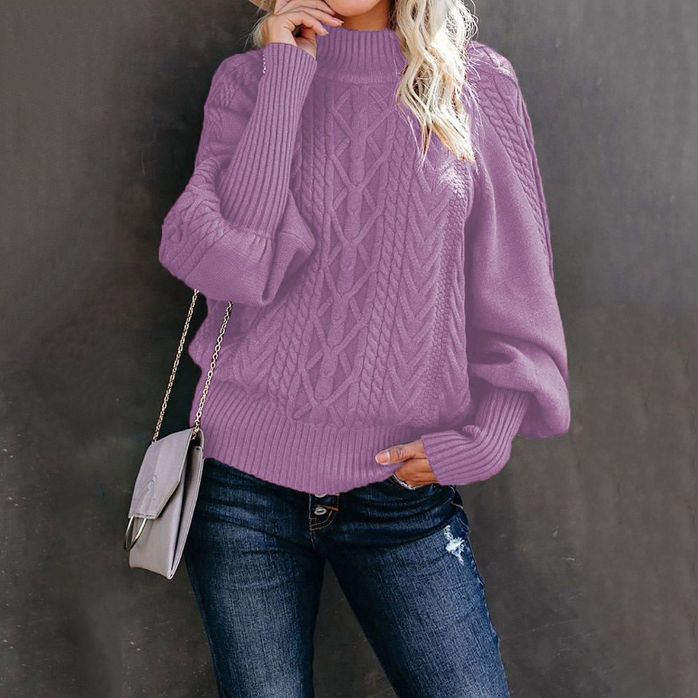 Loose Solid Color Lantern Sleeve Sweater-ABOXUN