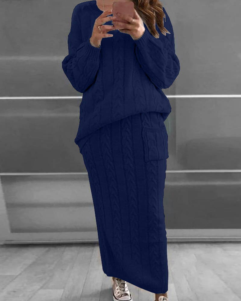 Retro Thick Stitch Casual Sweater Skirt Suit-ABOXUN