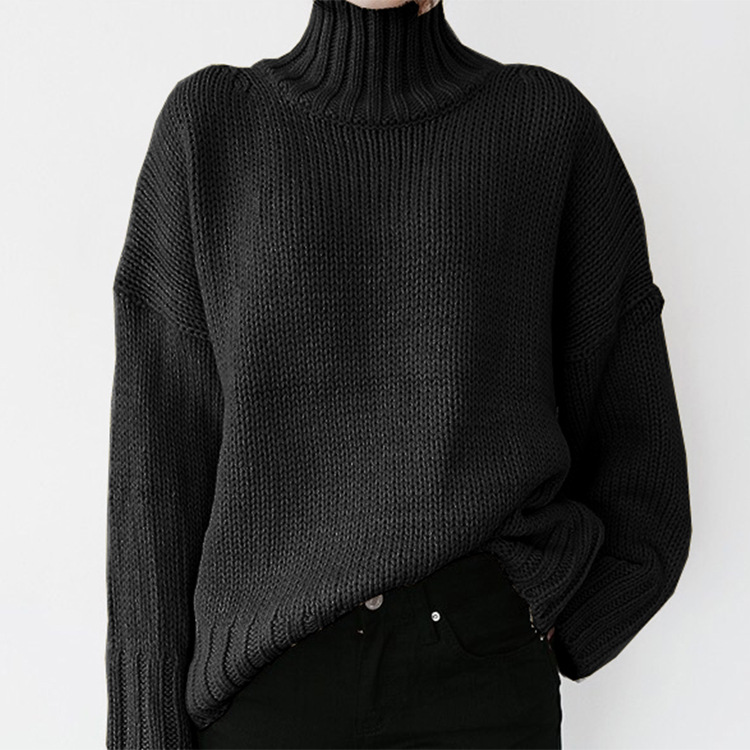 Casual Solid Color Turtleneck Sweater-ABOXUN