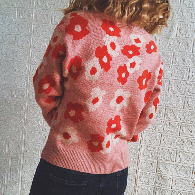 V-Neck Cute Floral Single-Breasted Cardigan-ABOXUN