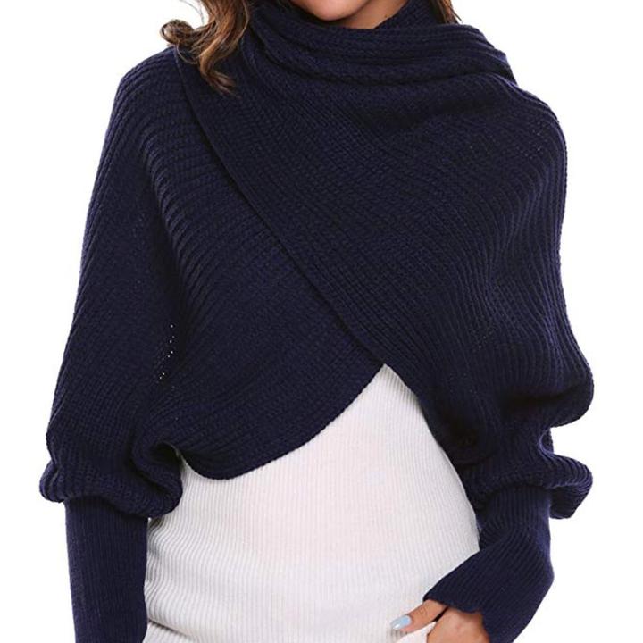 Trendy Knitted Sweater-Scarf With Sleeves-ABOXUN