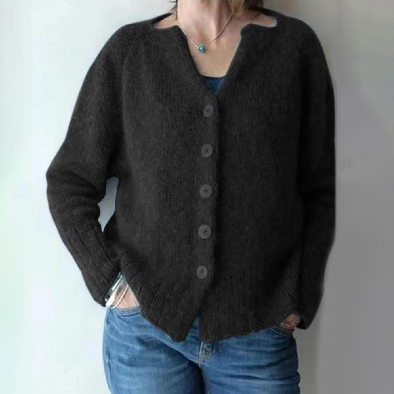 Vintage Solid V Neck Single Breasted Sweater Cardigan-ABOXUN