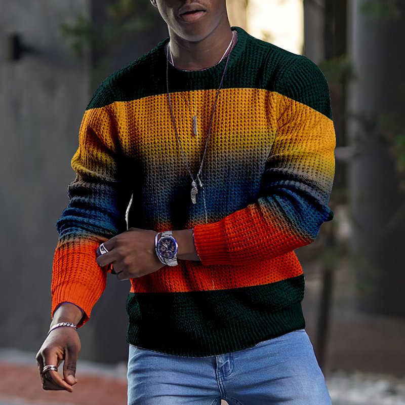 Long Sleeve Gradient Round Neck Men's T-shirt-ABOXUN