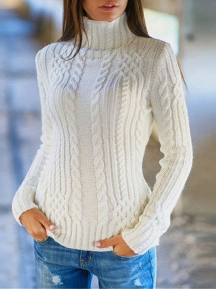 Vintage Solid Turtleneck Long Sleeve Sweater-ABOXUN