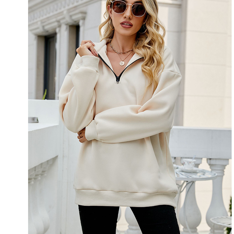 Casual top half-zip pullover long-sleeved sweatshirt sweatshirt-ABOXUN