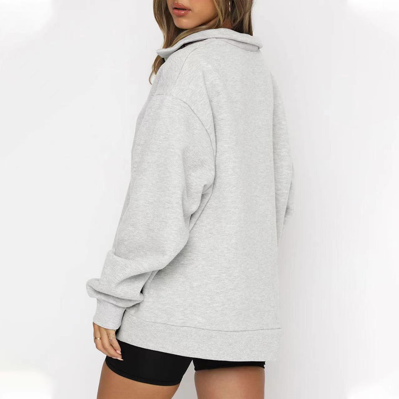 Casual top half-zip pullover long-sleeved sweatshirt sweatshirt-ABOXUN