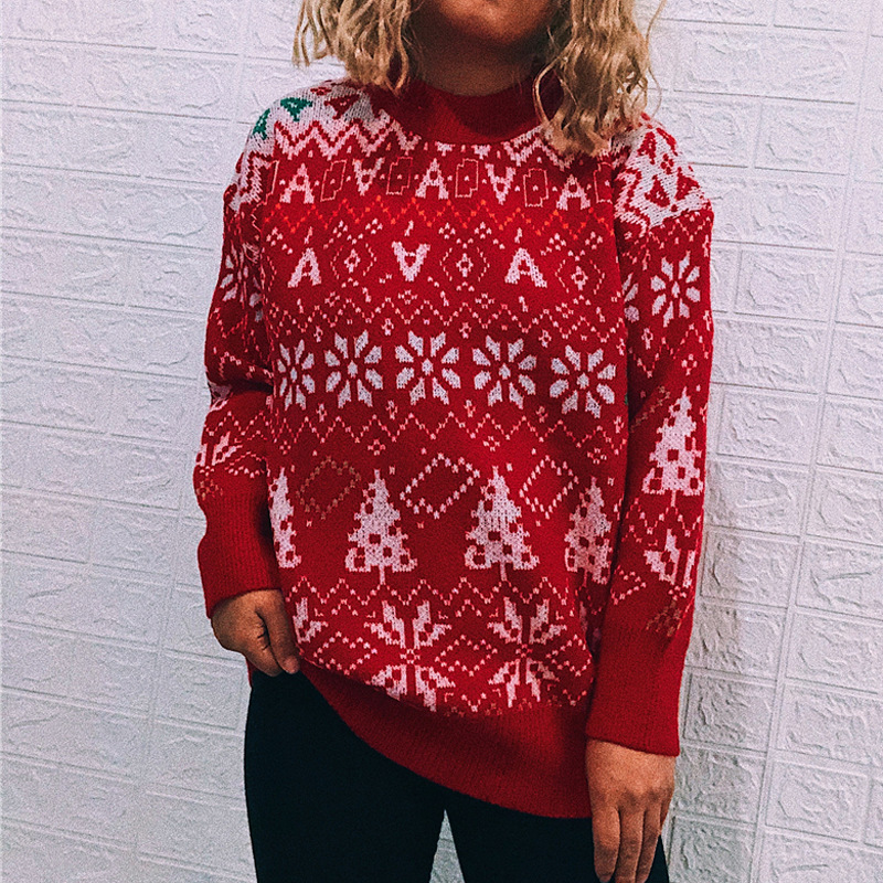 Vintage Snowflake Long Sleeve Sweater-ABOXUN