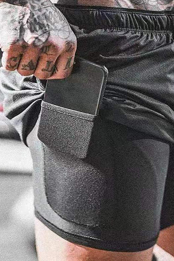 Sports fitness muscle double layer quick-drying shorts-ABOXUN