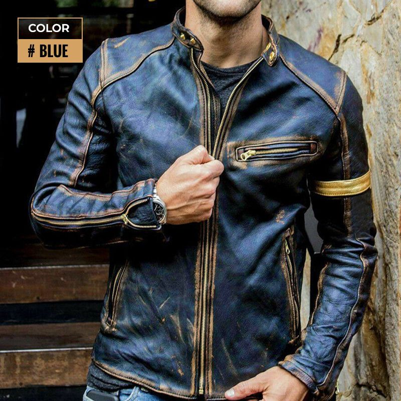 Men’s Classic Motorcycle Leather Jacket-ABOXUN