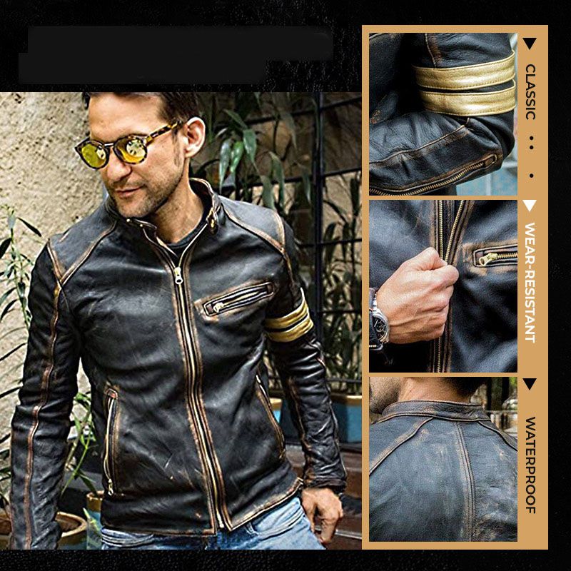Men’s Classic Motorcycle Leather Jacket-ABOXUN