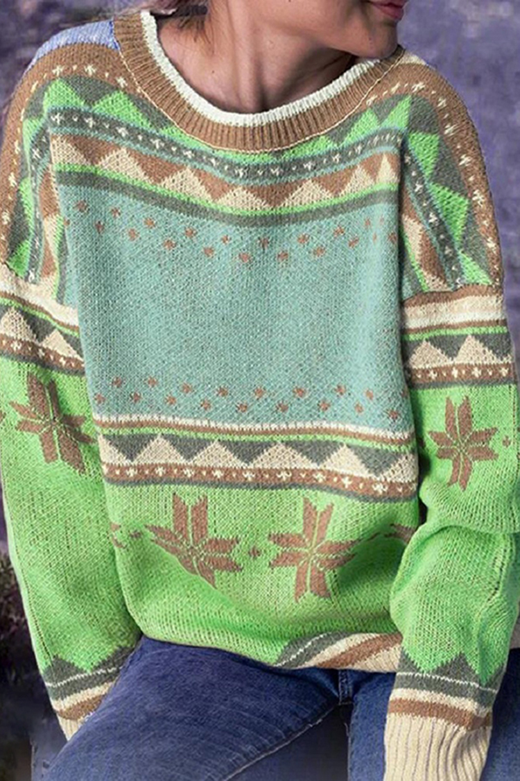 Printed Long Sleeve Casual Sweater-ABOXUN