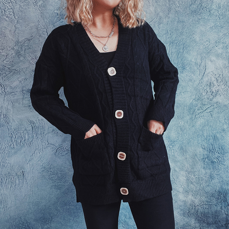 Vintage Long Sleeve Solid Sweater Cardigan-ABOXUN