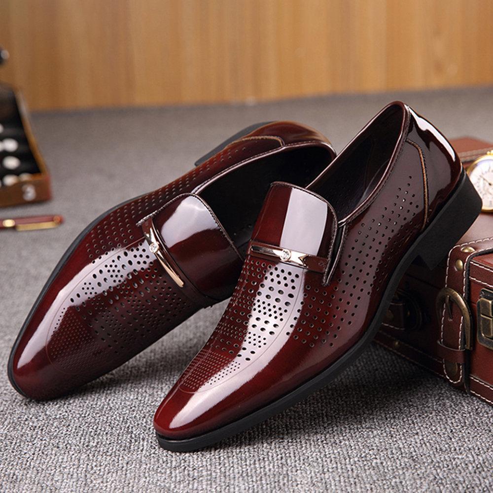 Men Microfiber Leather Hole Breathable Casual Formal Dress Shoes-ABOXUN