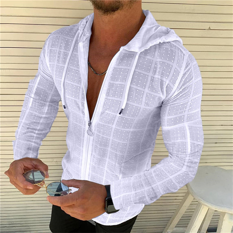 New casual slim long-sleeved hooded shirt-ABOXUN
