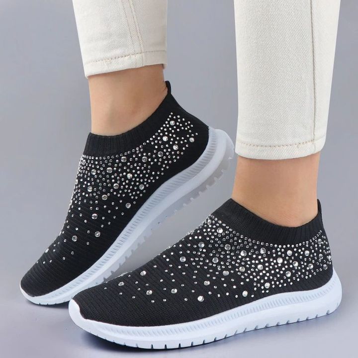 Women's Crystal Breathable Slip-On Walking Shoes-ABOXUN
