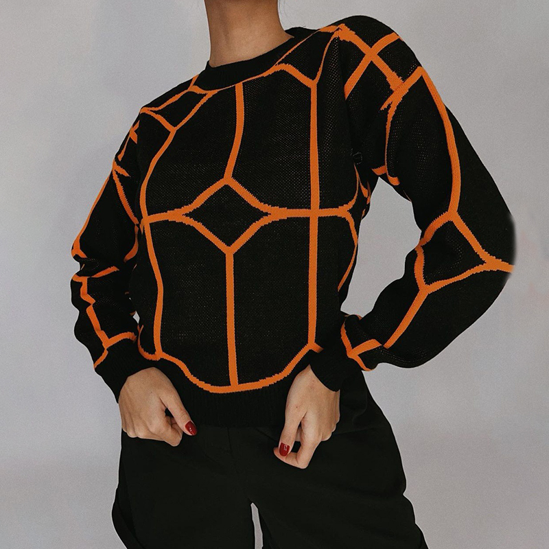 Geo Pattern Drop Shoulder Sweater-ABOXUN