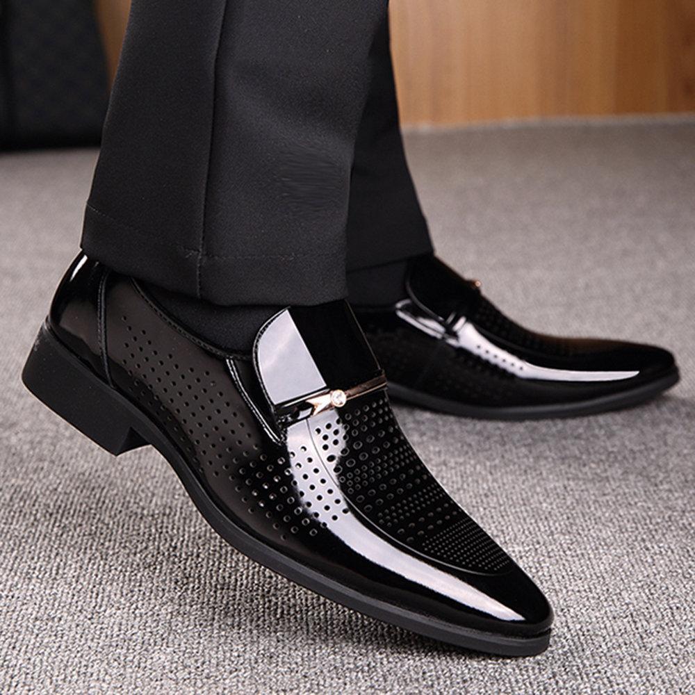 Men Microfiber Leather Hole Breathable Casual Formal Dress Shoes-ABOXUN