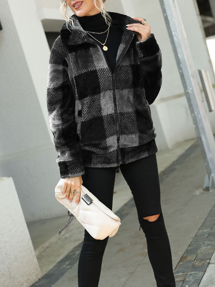 Plush zipped double-face fleece jacket-ABOXUN