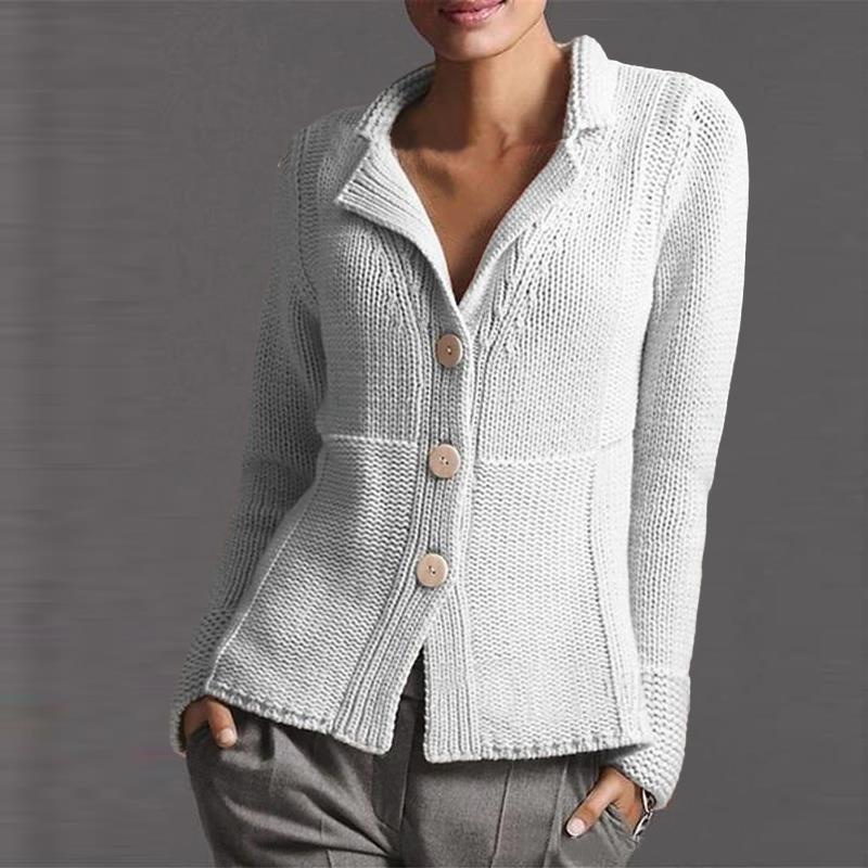 Vintage Solid Lapel Button Sweater Cardigan-ABOXUN