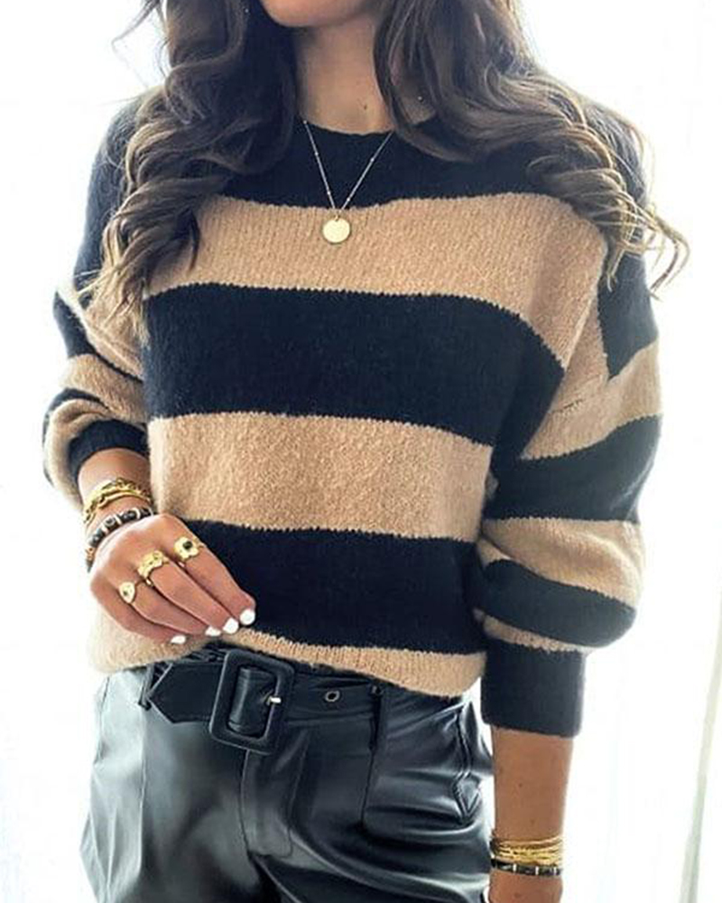 Always Memorable Striped Knit Sweater-ABOXUN