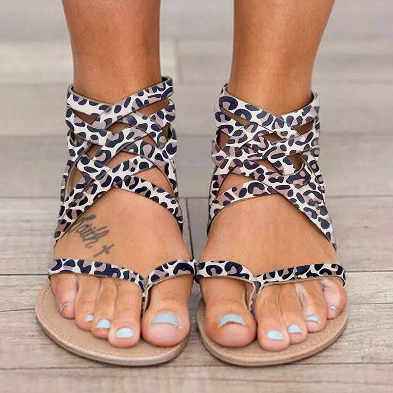 Summer Cross-Tied Zipper Flat Sandals-ABOXUN