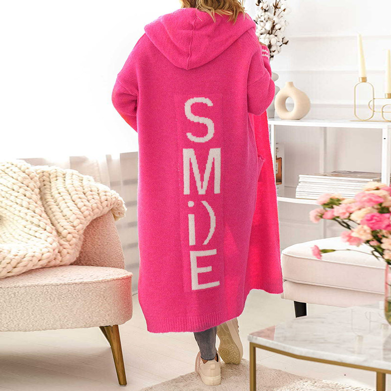 Letter Loose Casual Long Sleeve Hooded Sweater Cardigan-ABOXUN