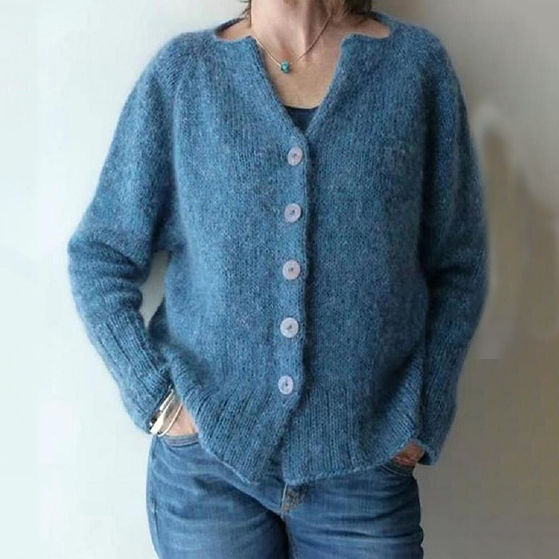 Vintage Solid V Neck Single Breasted Sweater Cardigan-ABOXUN