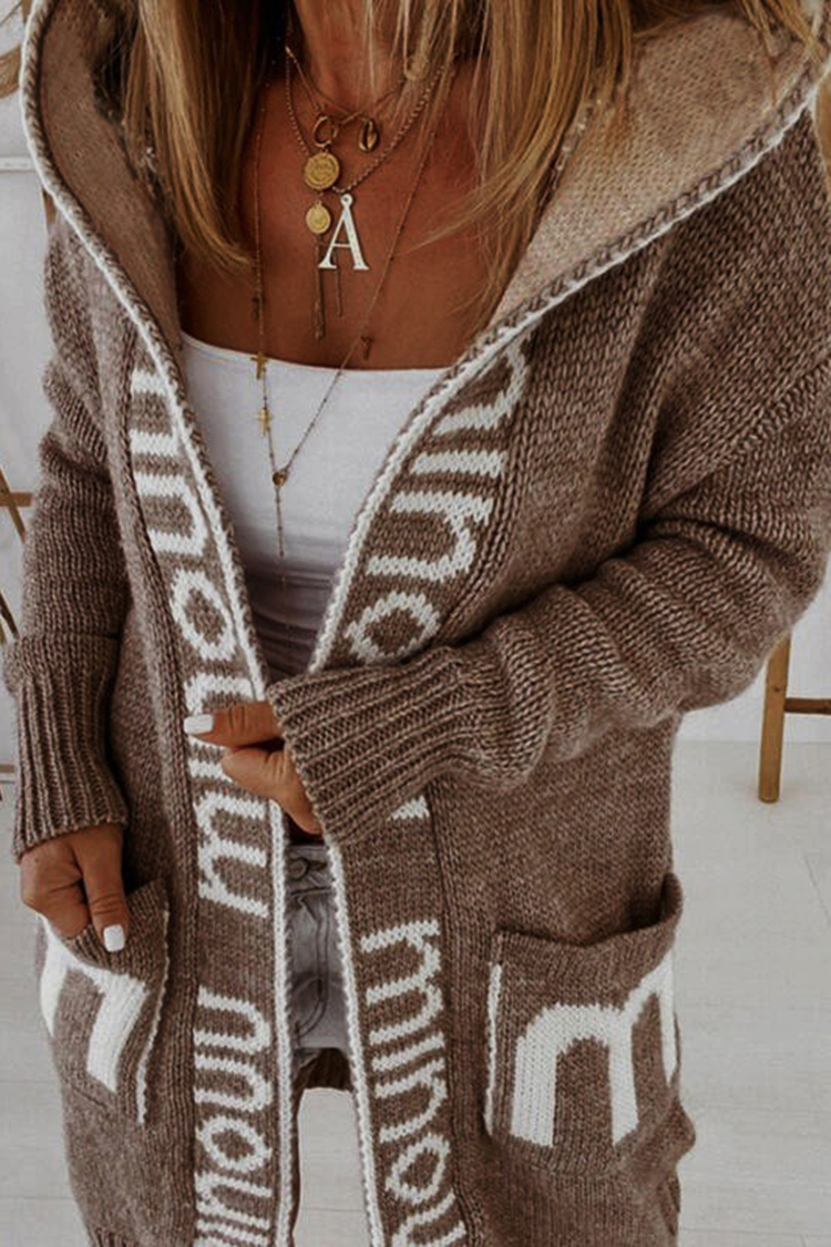 Loose Hooded Letter Sweater Cardigan-ABOXUN