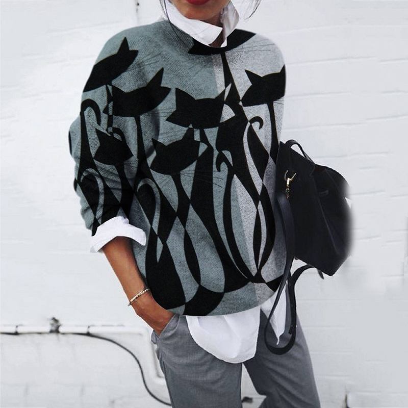 Trendy Brushed Animal Print Loose Long Sleeve Top-ABOXUN