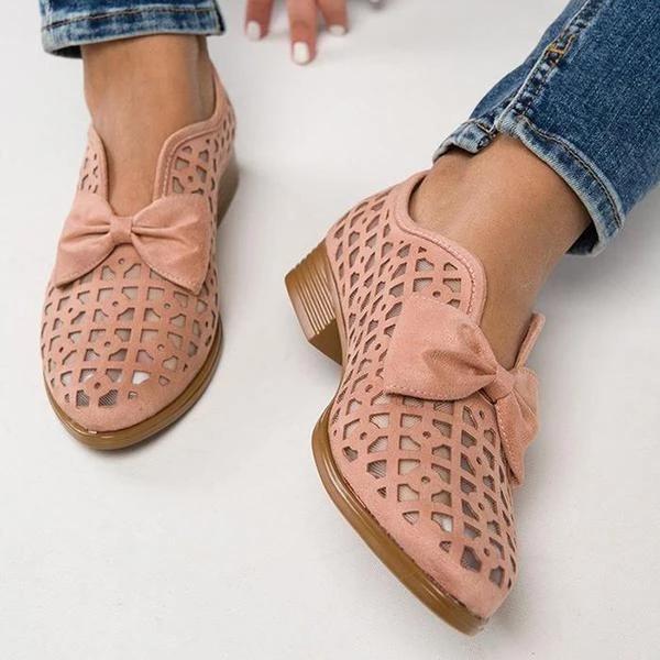 Women's Bowknot Hollow-out Flat Heel Flats-ABOXUN