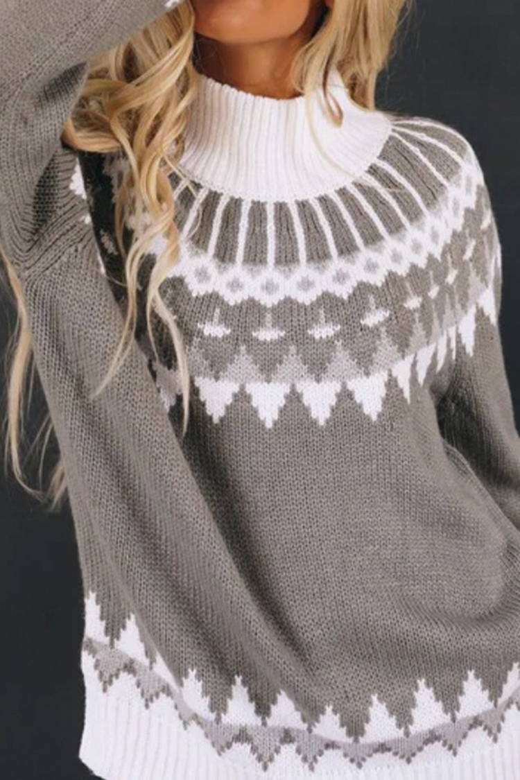 Casual Contrast Turtleneck Long Sleeve Sweater-ABOXUN